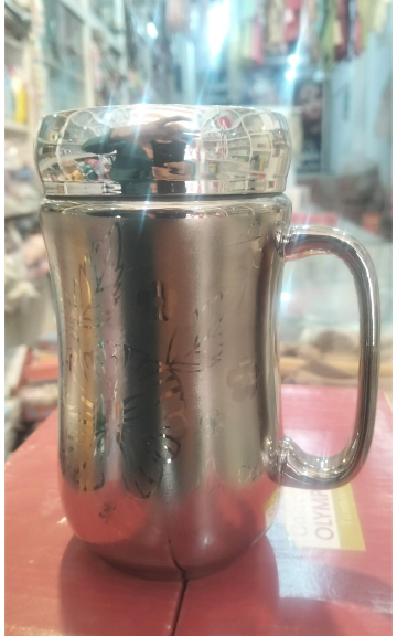 1 Pc 400ml Fancy White Ceramic Travel Mug with Mirror Lid